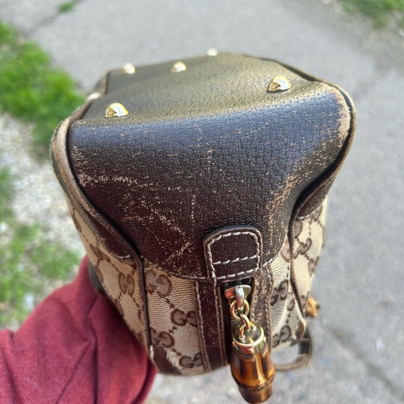 Gucci Bamboo Accent Monogram GG Boston Tote Bag - Picture 8 of 13